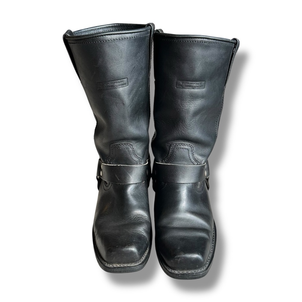 Black Women's Mid-Calf Harness Leather Boots - Picture 3 of 16